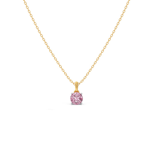 Rose Quartz Colour Round Diamond Pendant - Yellow