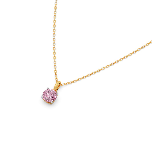 Rose Quartz Colour Round Diamond Pendant - Yellow