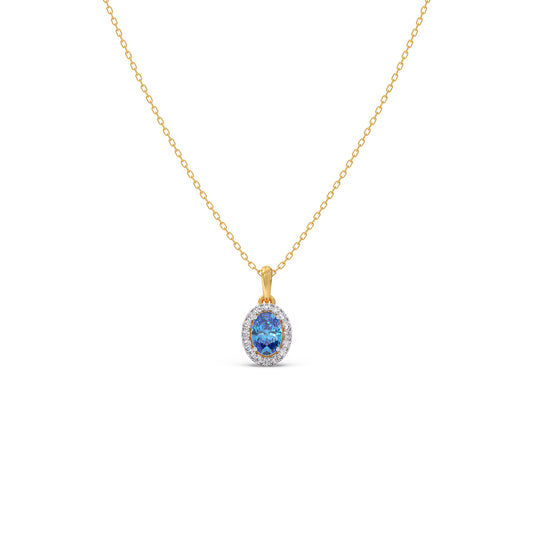 Oval Gem Halo Diamond Pendent - Yellow