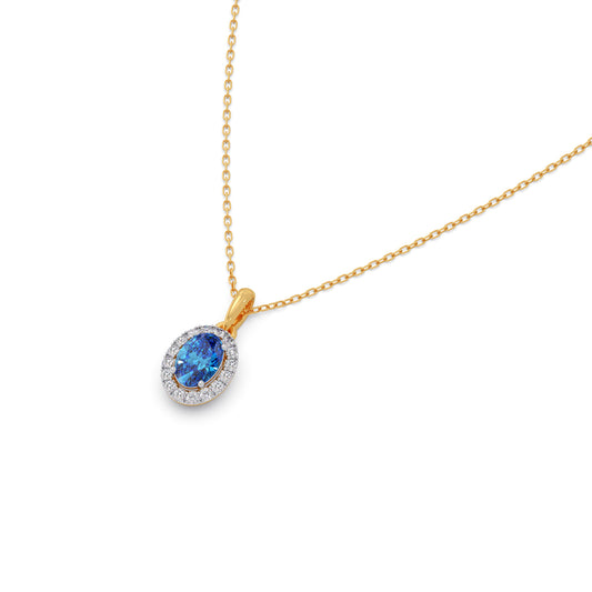 Oval Gem Halo Diamond Pendent - Yellow