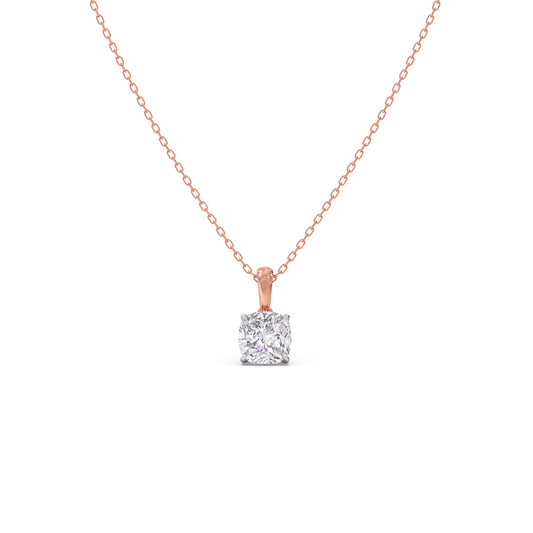 1.5ct Minimalist Cushion Solitaire Chain Pendant - Rose