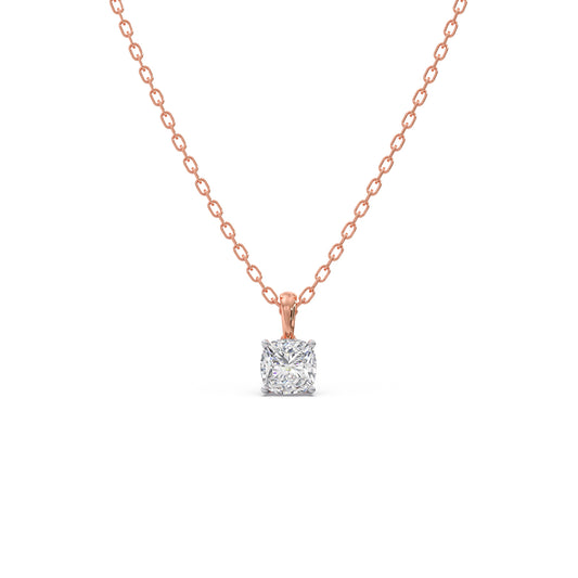 1.5ct Minimalist Cushion Solitaire Chain Pendant - Rose