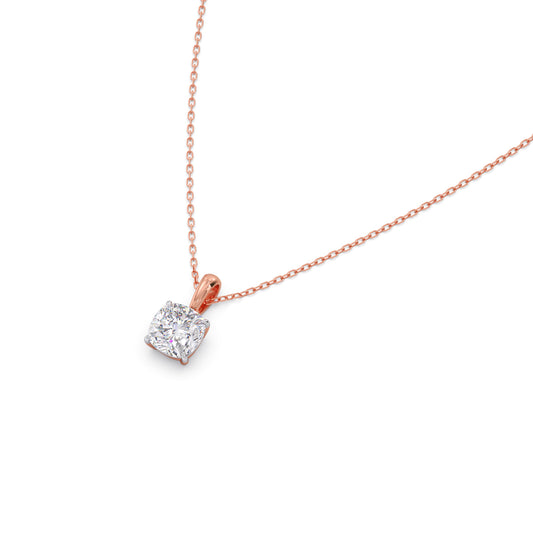 1.5ct Minimalist Cushion Solitaire Chain Pendant - Rose