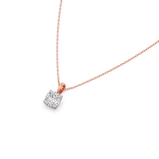 1.5ct Minimalist Cushion Solitaire Chain Pendant - Rose