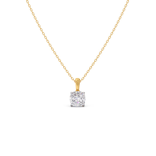 1.5ct Minimalist Cushion Solitaire Chain Pendant - Yellow