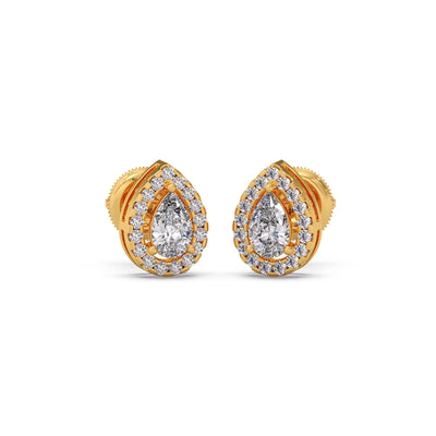 Gold Pear Halo Diamond Earrings