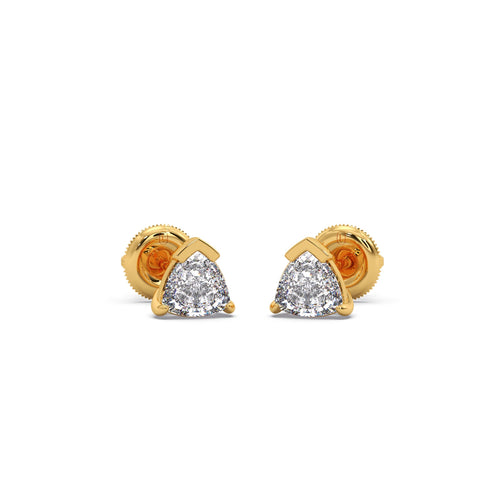 Half Bezel & Claw Prong Set Smallitaire Trillion Shape Diamond Earring