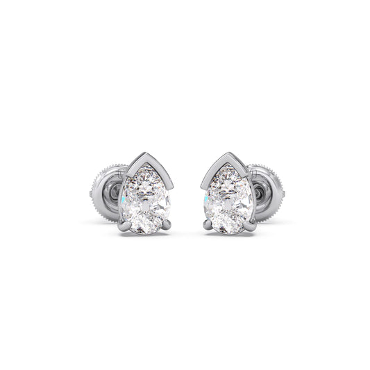 Astra Pear Solitaire Studs Earrings - White