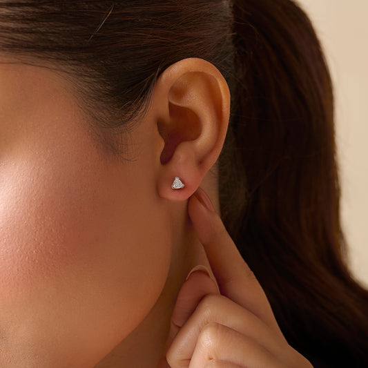 Half Bezel Set Smallitaire Trillion Cut Diamond Earring - MQ