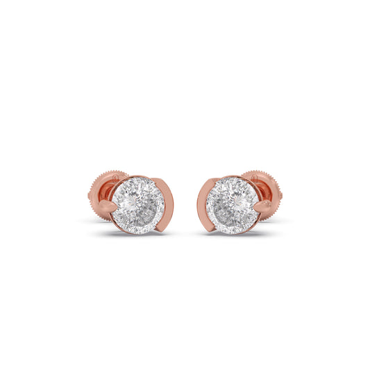 Portuguese Solitaire Half Bezel Earrings - Rose