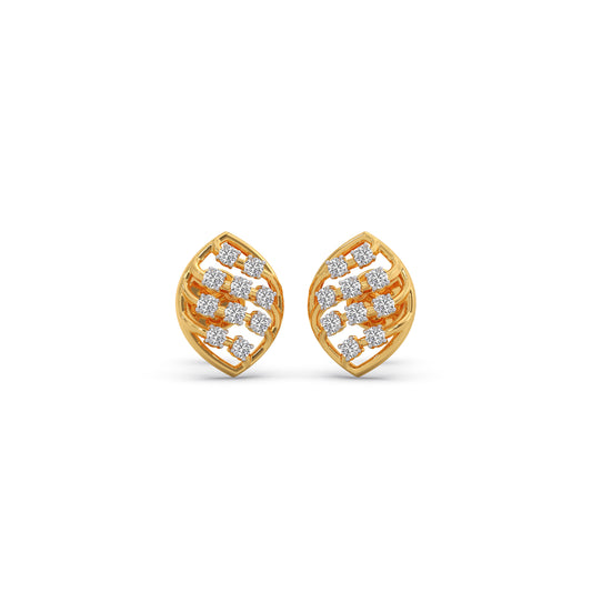 Round Diamond Leaf Stud Earrings - Yellow