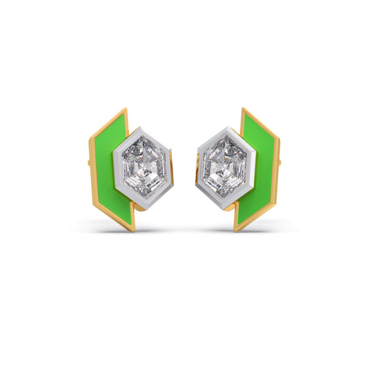 Hexora-enamel Verdant Solitaire Stud Earrings - Yellow