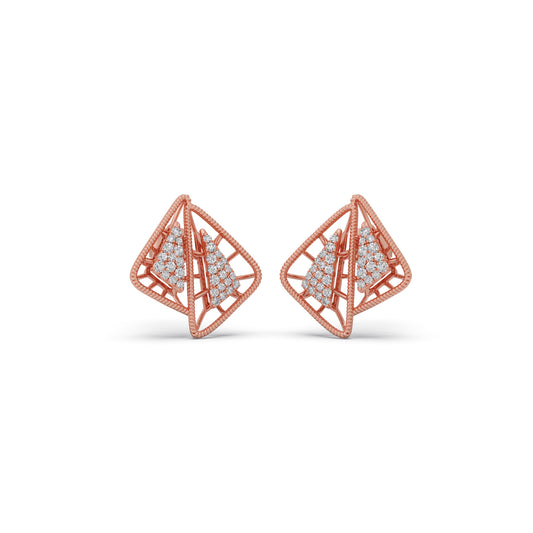 Kinetic Square Round Diamond Stud Earrings - Rose