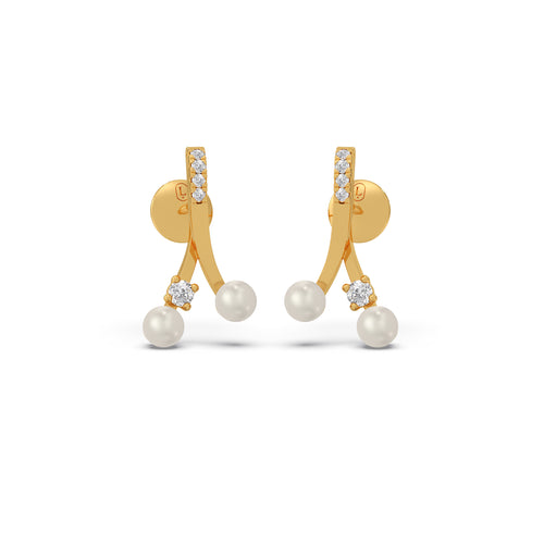 Split Arc Pearl Diamond Stud Earrings