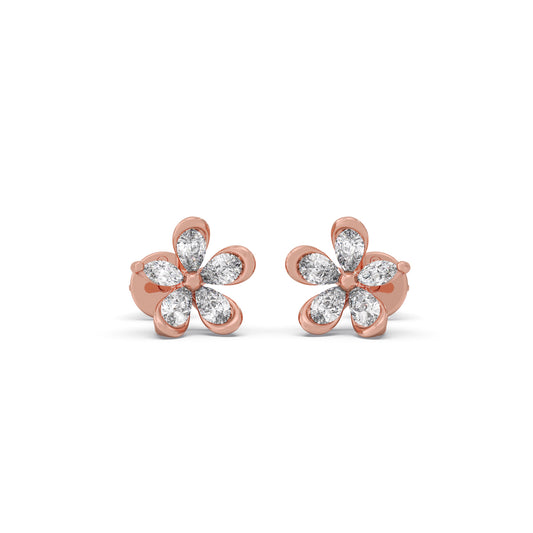 Pear & Marquise Diamond Petal Flower Earrings - Rose