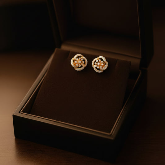 Shimmering Bloom Diamond Stud Earrings
