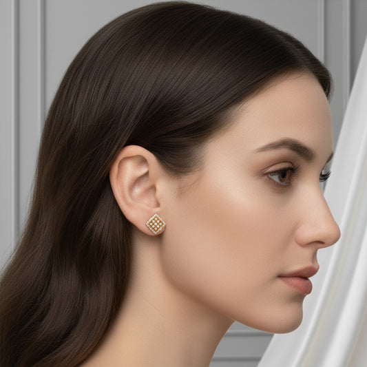 Lattice Rhombus Diamond Stud Earrings