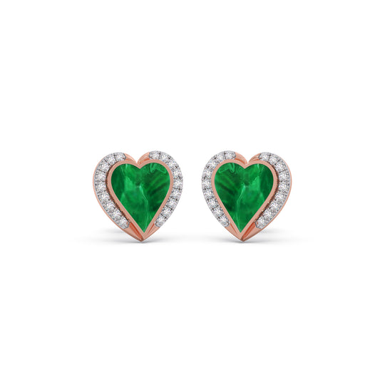 Malachite Heart Diamond Stud Earrings - Rose