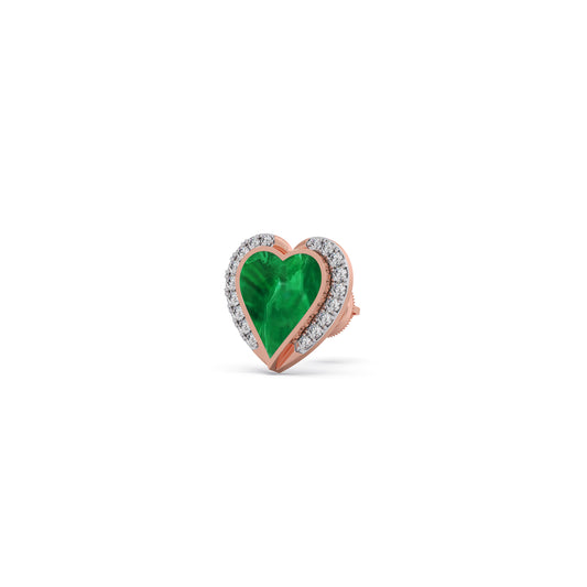 Malachite Heart Diamond Stud Earrings - Rose