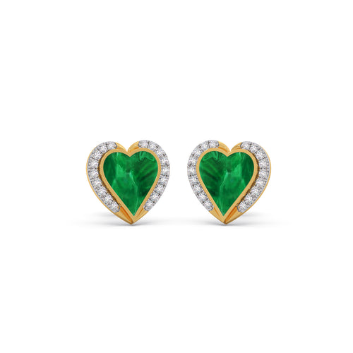 Malachite Heart Diamond Stud Earrings