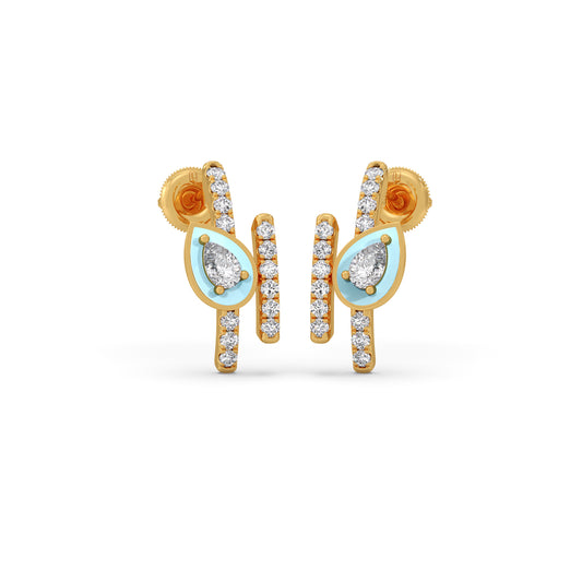 Pear and Round Diamond Enamel Earring