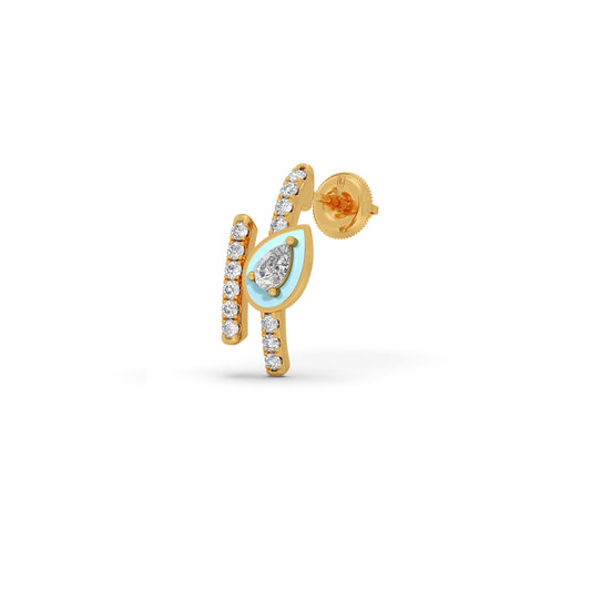 Pear and Round Diamond Enamel Earring