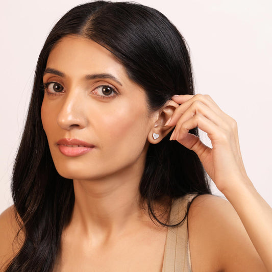 Mosaic Heart Diamond Stud Earrings - MQ