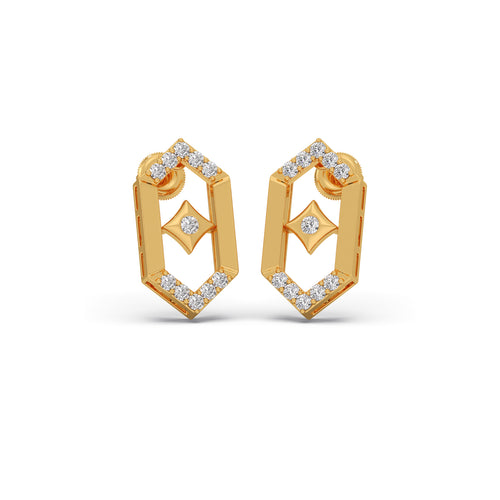 Flutter Diamond Hex Link Stud Earrings
