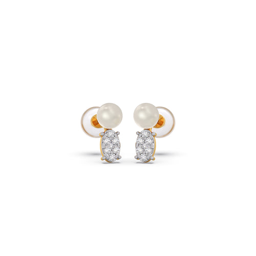 Elliptical Diamond Pearl Drop Earrings