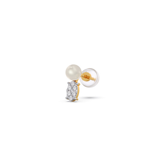 Elliptical Diamond Pearl Drop Earrings - Yellow