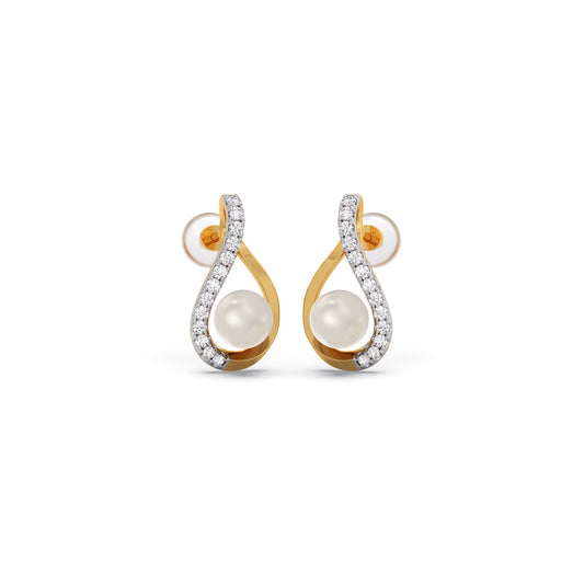 Fresh-Water Pearl Diamond Stud Earrings - Yellow