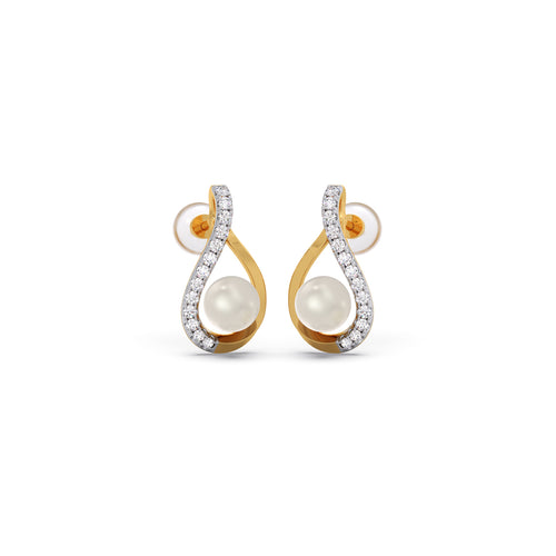 Fresh-Water Pearl Diamond Stud Earrings