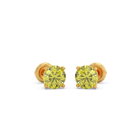 Lemon Quartz Colour Diamond Stud Earrings - Yellow