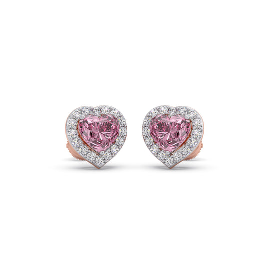 Heart Gem Halo Diamond Earrings - Rose