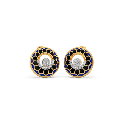 Mosaic enamel Diamond Stud Earrings