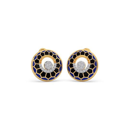 Mosaic enamel Diamond Stud Earrings - Yellow