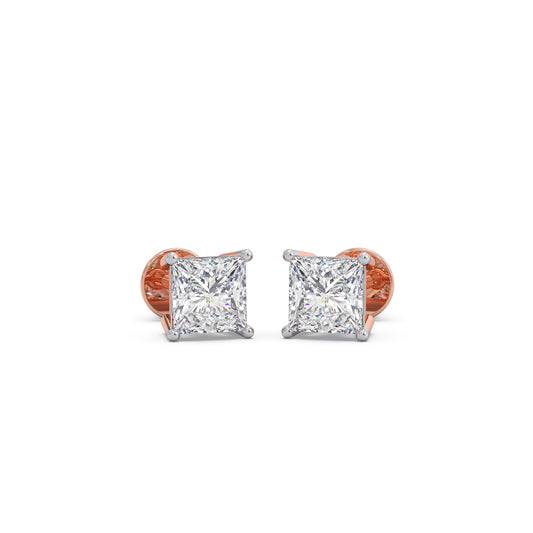 2 ct Sculpted Princess Solitaire Stud Earrings - Rose
