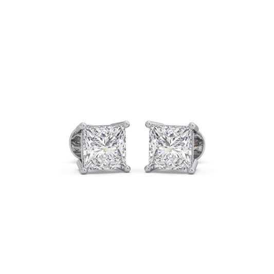 3 ct Contemporary Princess Solitaire Stud Earrings - White