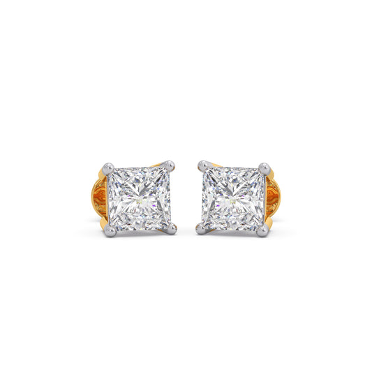 4 ct Geometric Princess Solitaire Stud Earrings - Yellow