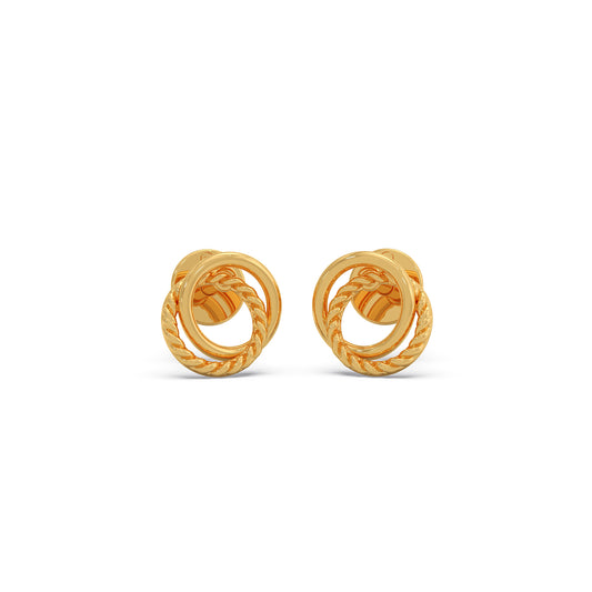 Dual Orbit Plain Gold Stud Earrings - Yellow