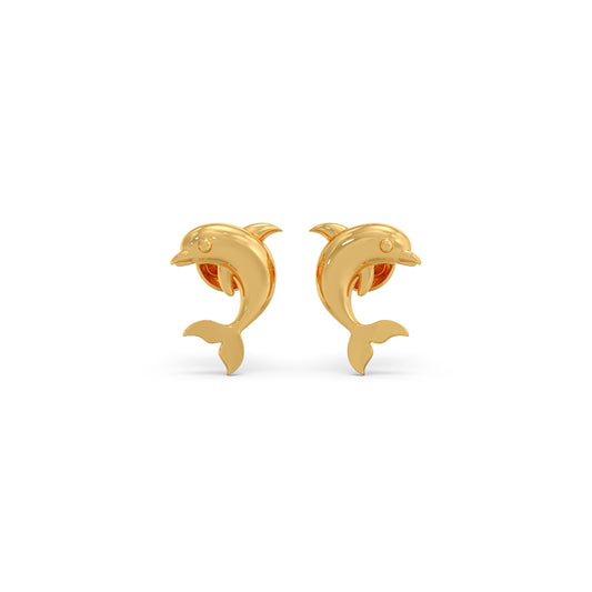Dolphin Plain Gold Stud Earrings - Yellow