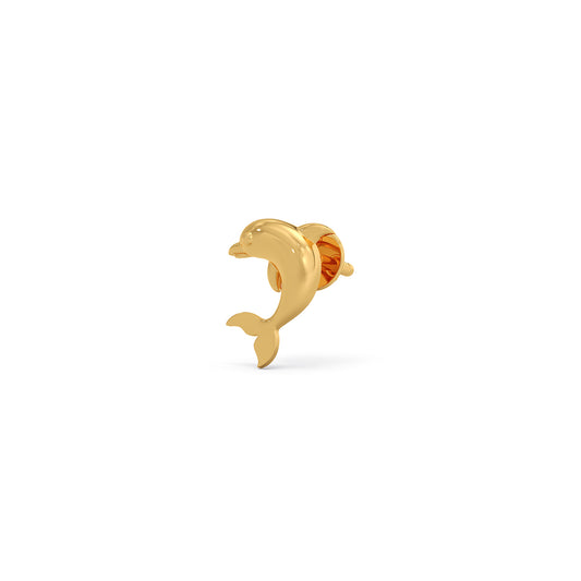 Dolphin Plain Gold Stud Earrings - Yellow