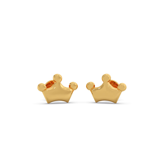 Crown Plain Gold Stud Earrings - Yellow