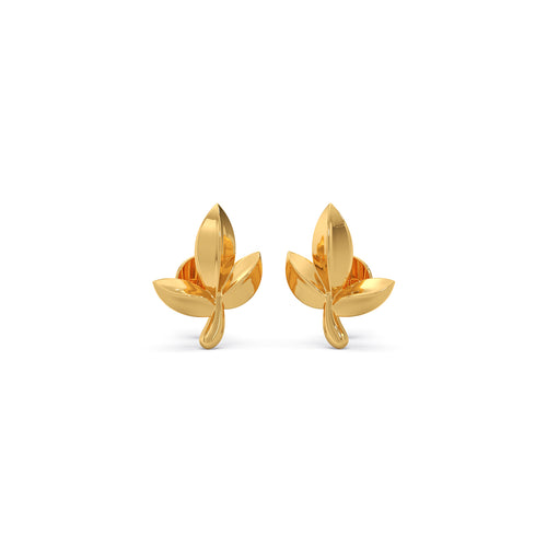 Laurel Leaf Plain Gold Stud Earrings