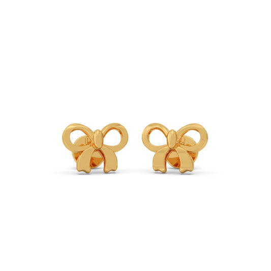 Velvet Ribbon Plain Gold Stud Earrings - Yellow