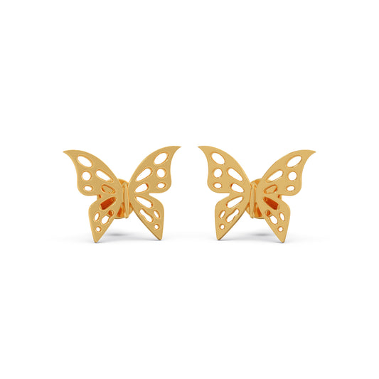 Butterfly Plain Gold Stud Earrings - Yellow