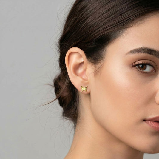 Butterfly Plain Gold Stud Earrings - MQ_AI
