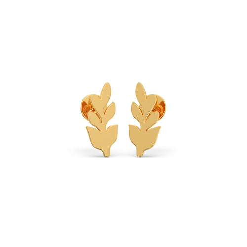 Foliage Plain Gold Stud Earrings