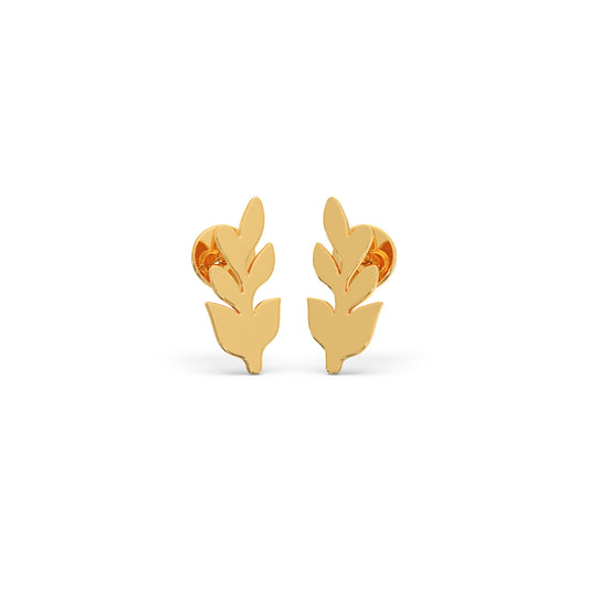 Foliage Plain Gold Stud Earrings - Yellow
