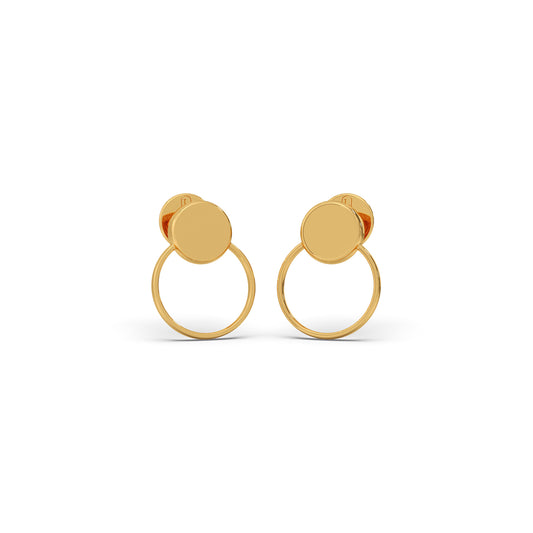 Orbit Disc Plain Gold Stud Earrings - Yellow